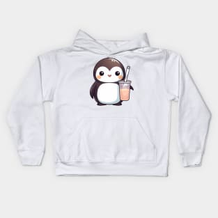 Cute Penguin Holding Tea Kids Hoodie